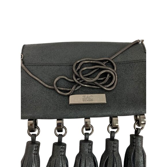 Zac Posen Heavy Tassel Brushed Black Leather Shoulderbag Clutch Hand Strap - Picture 11 of 11